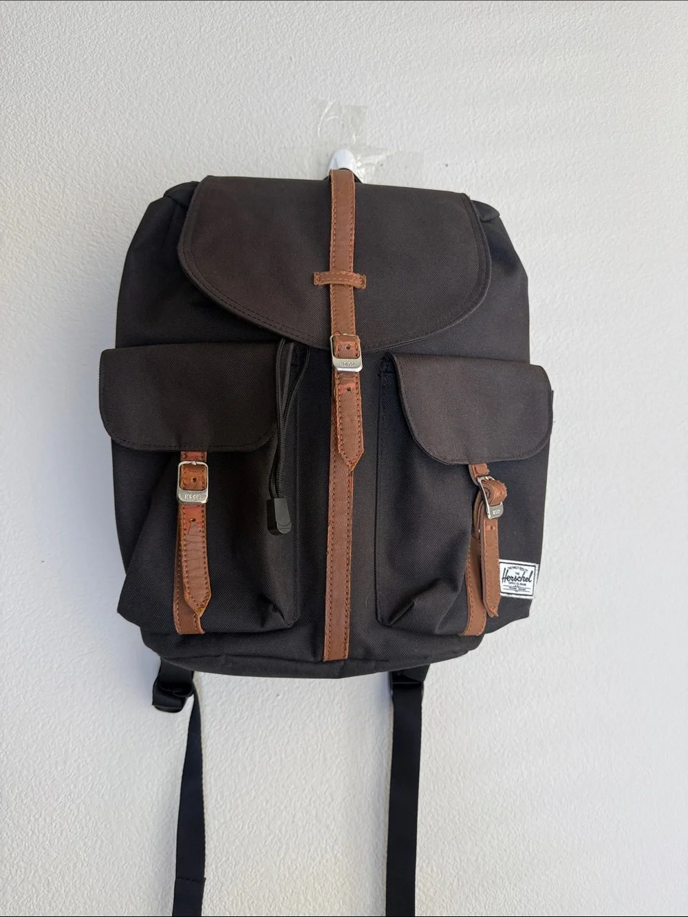 Herschel Little America Backpack Canvas Brown Faux Leather Laptop Travel Bag